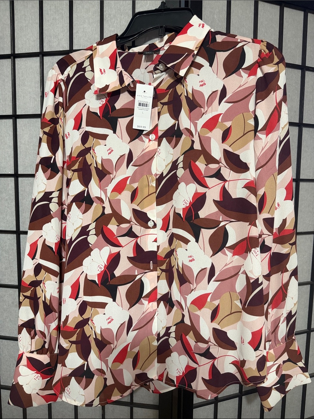 Ann Taylor Factory Multicolor Floral Leaf Button-Down Blouse